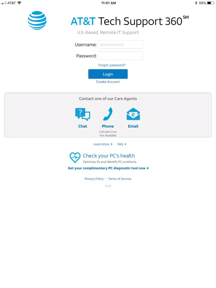 Tangkapan layar AT&T Tech360℠ iPad 