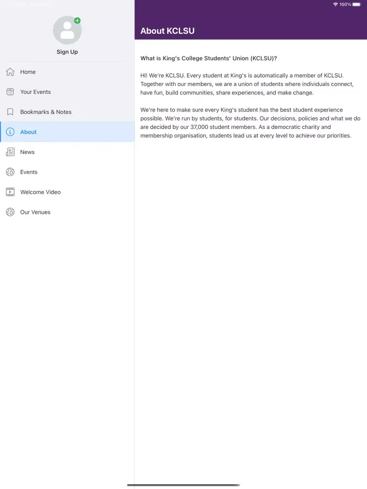 Zrzuty ekranu KCLSU Welcome iPad 
