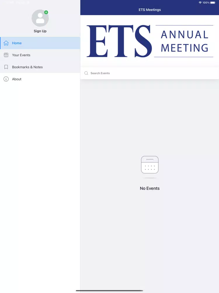 Capturas de tela do ETS Annual Meeting iPad 