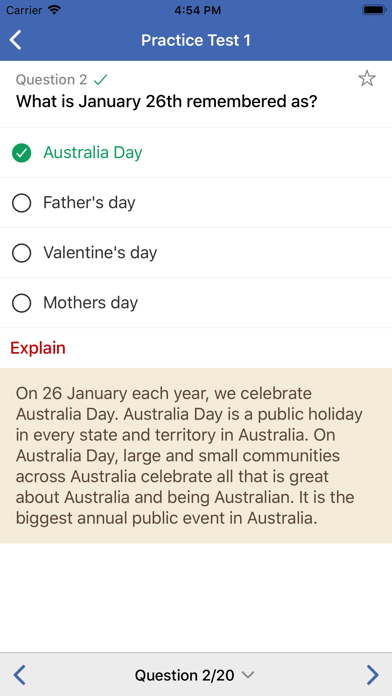 Zrzuty ekranu AU Citizenship Test