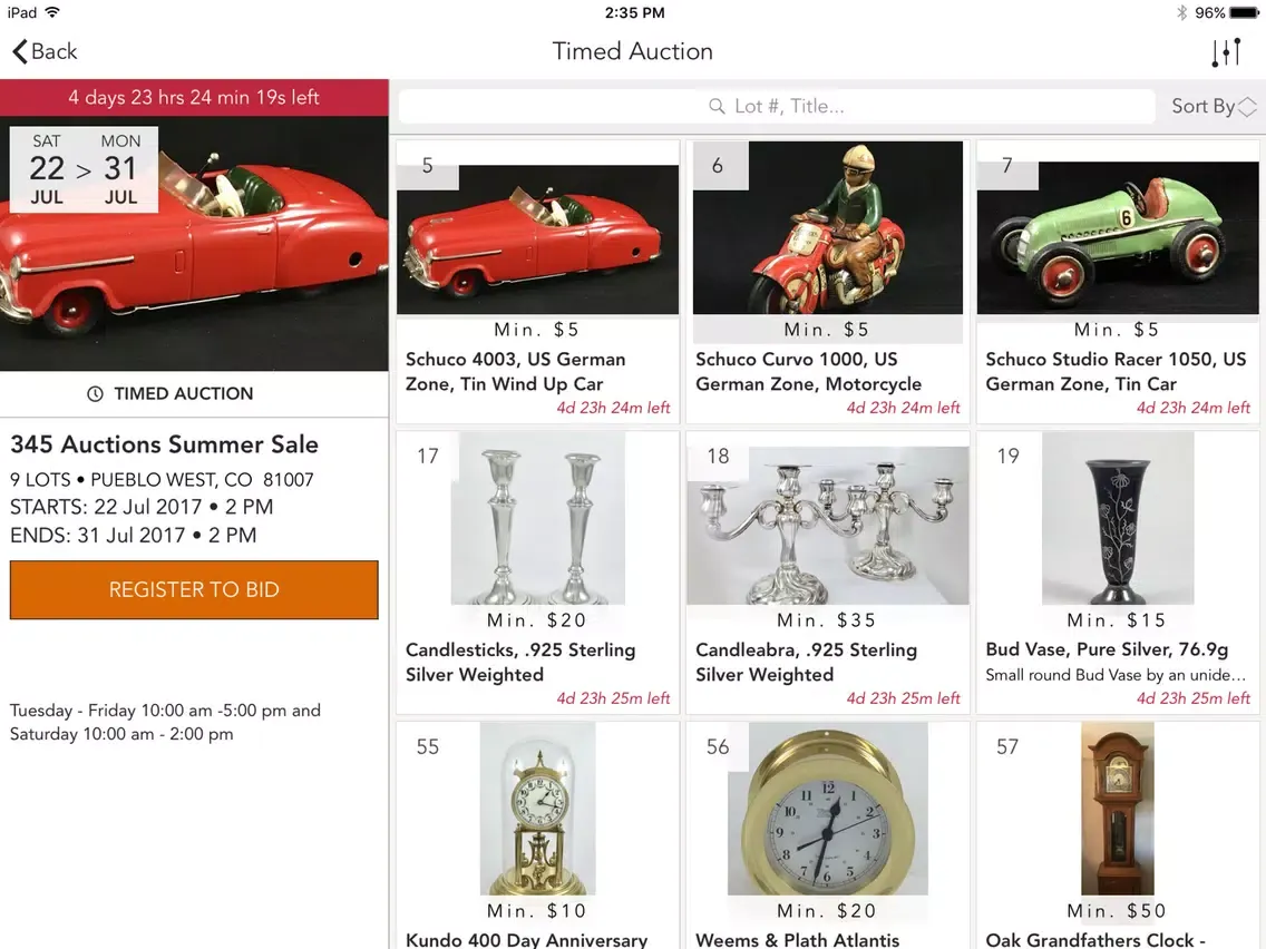Capturas de pantalla de 345 Auction iPad 