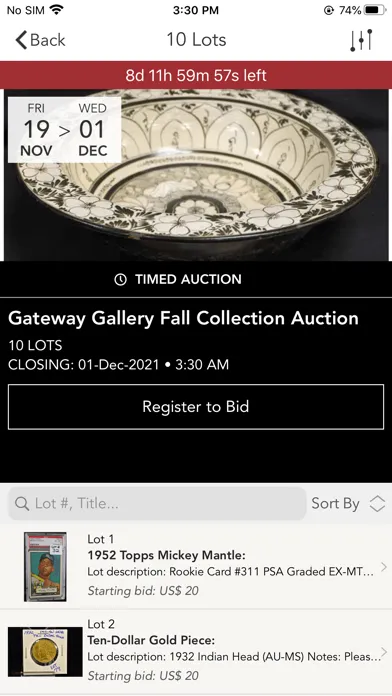 Capturas de tela do Gateway Gallery Auction