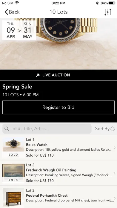 Zrzuty ekranu Smith Auctions Live