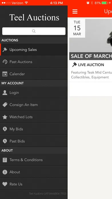 Capturas de tela do Teel Auctions Online Bidding