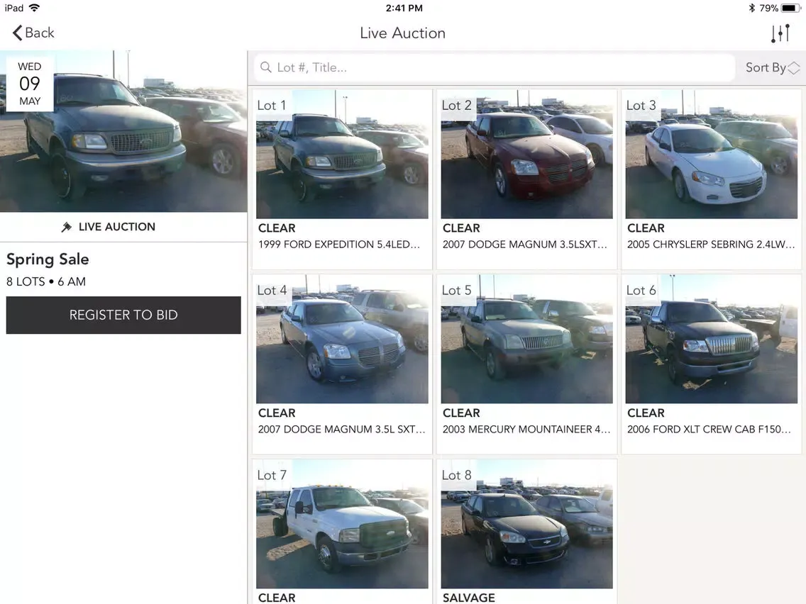 Ảnh chụp màn hình của Acme Auto Auction iPad 