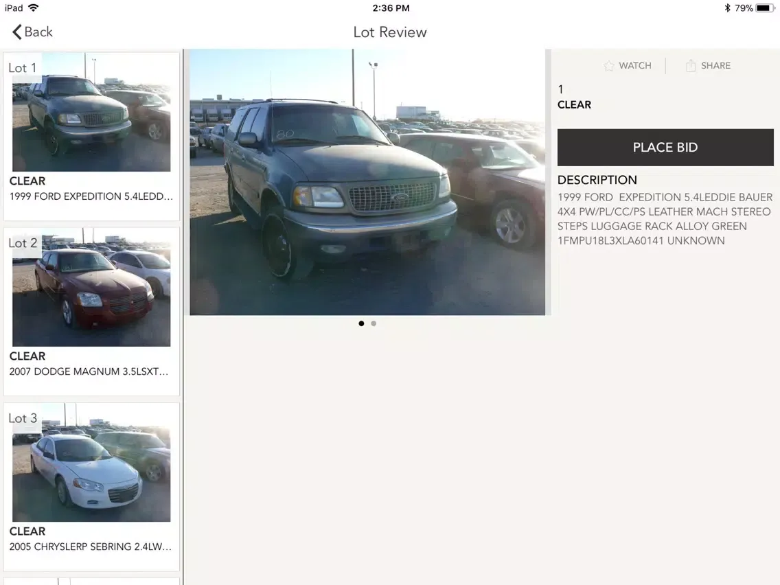 Ảnh chụp màn hình của Acme Auto Auction iPad 