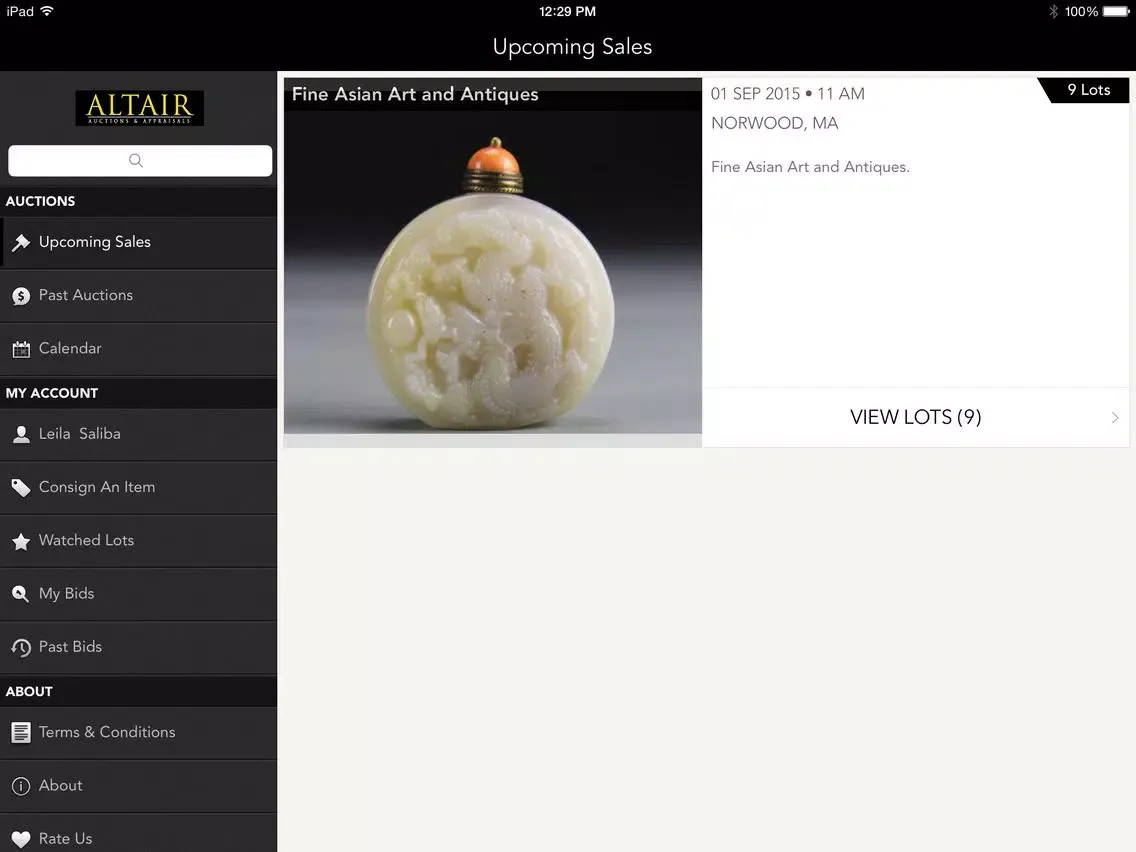 Ảnh chụp màn hình của Altair Auctions & Appraisals iPad 