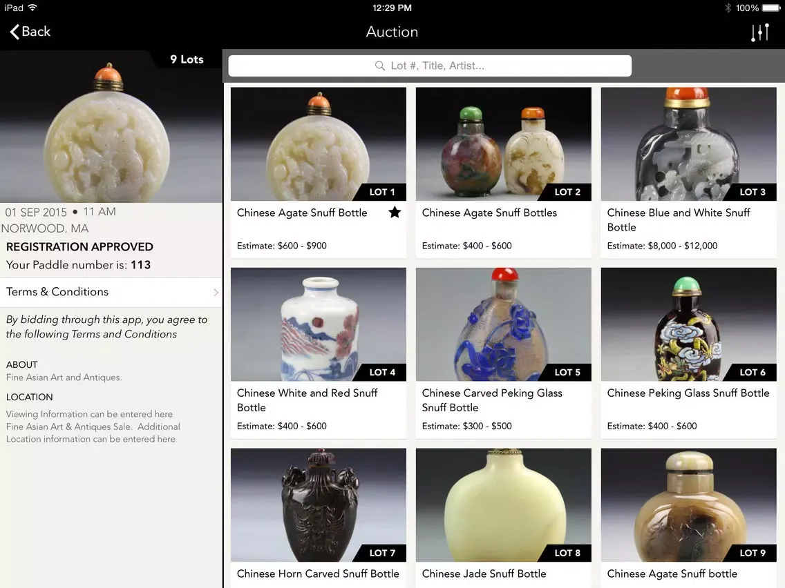 Ảnh chụp màn hình của Altair Auctions & Appraisals iPad 