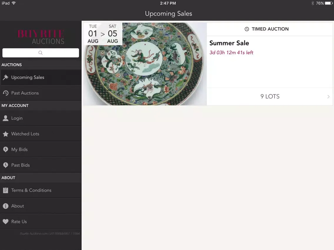 Tangkapan layar Buyrite Auctions.com iPad 