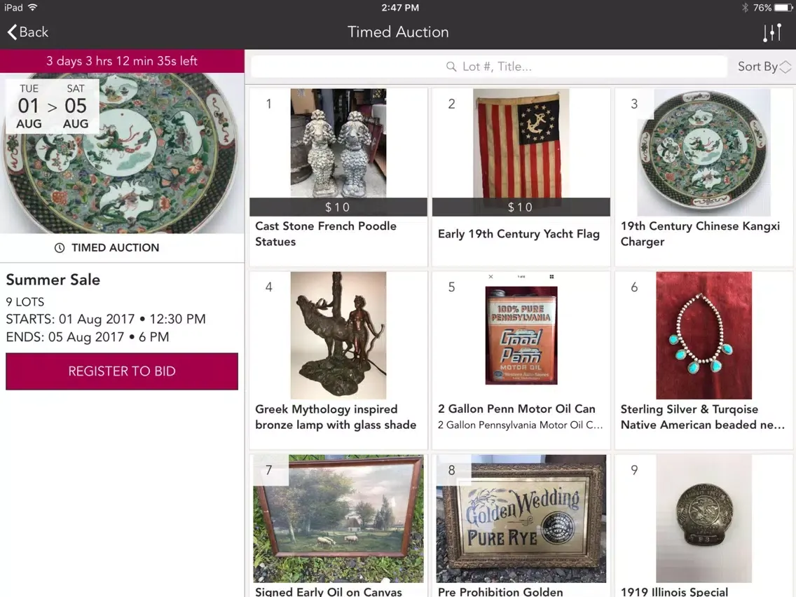 Tangkapan layar Buyrite Auctions.com iPad 