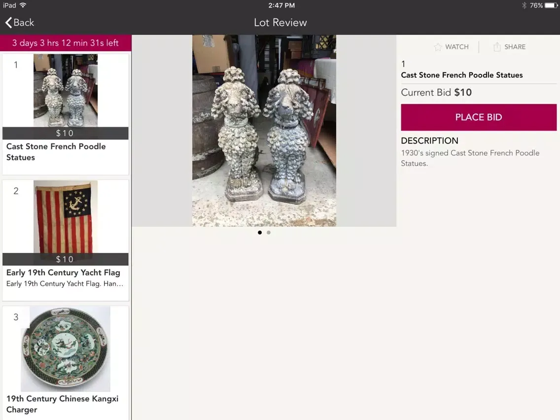 Tangkapan layar Buyrite Auctions.com iPad 