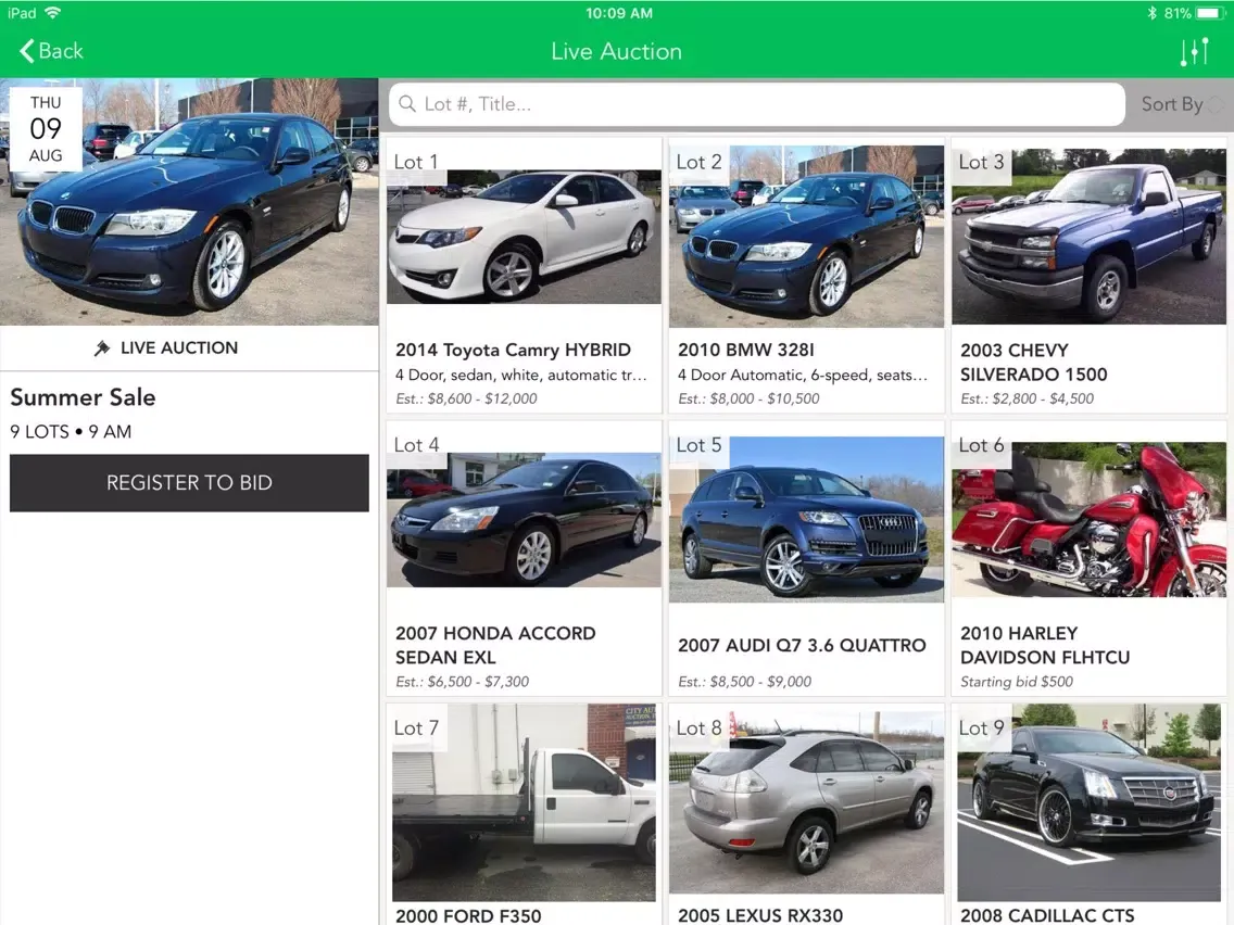 ภาพหน้าจอของ City Auto Auction iPad 