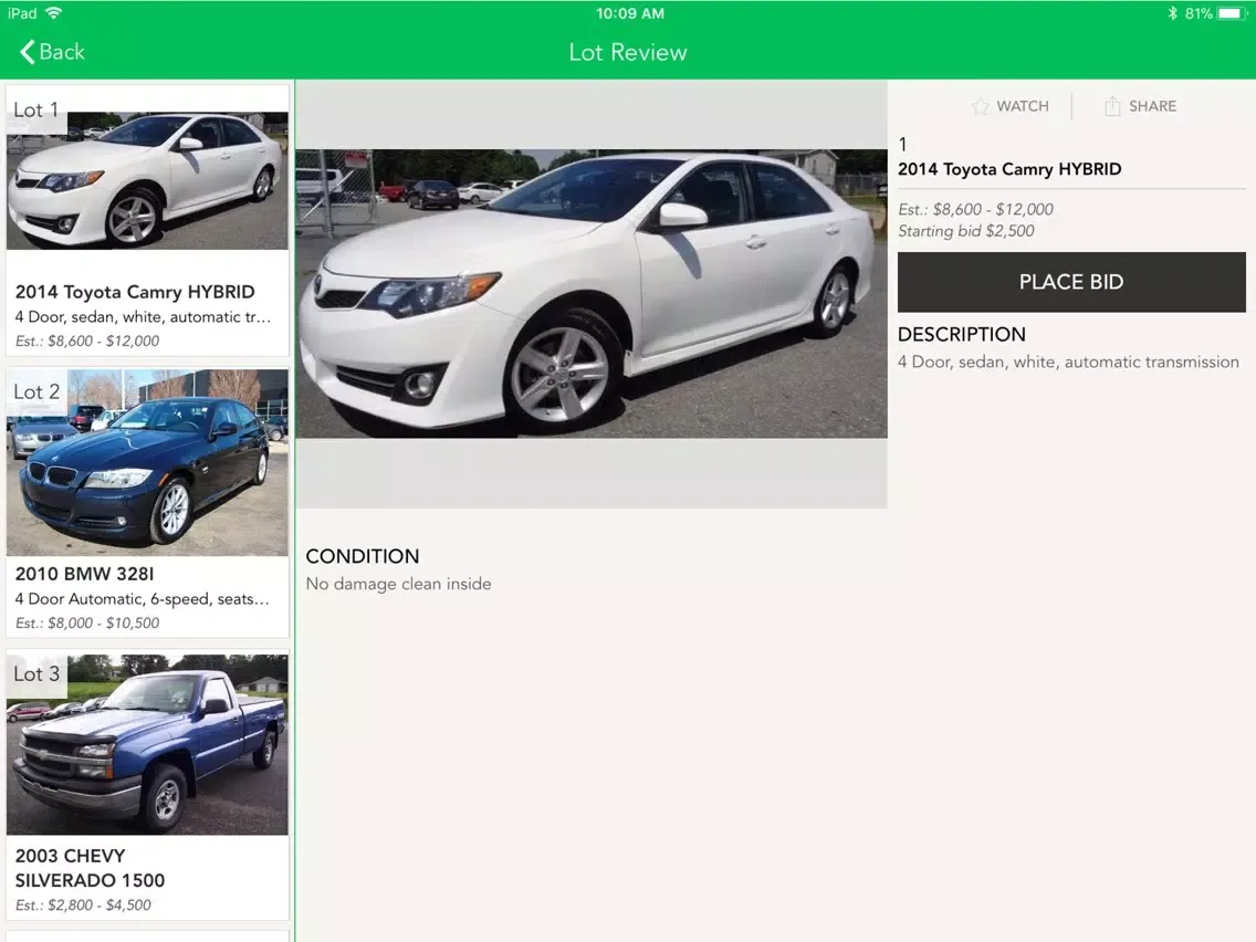 ภาพหน้าจอของ City Auto Auction iPad 