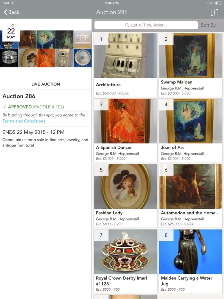 Capturas de tela do Dargate Auction Galleries iPad 