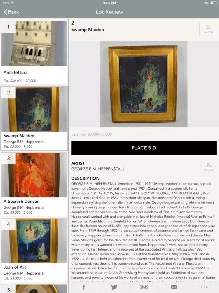 Capturas de tela do Dargate Auction Galleries iPad 