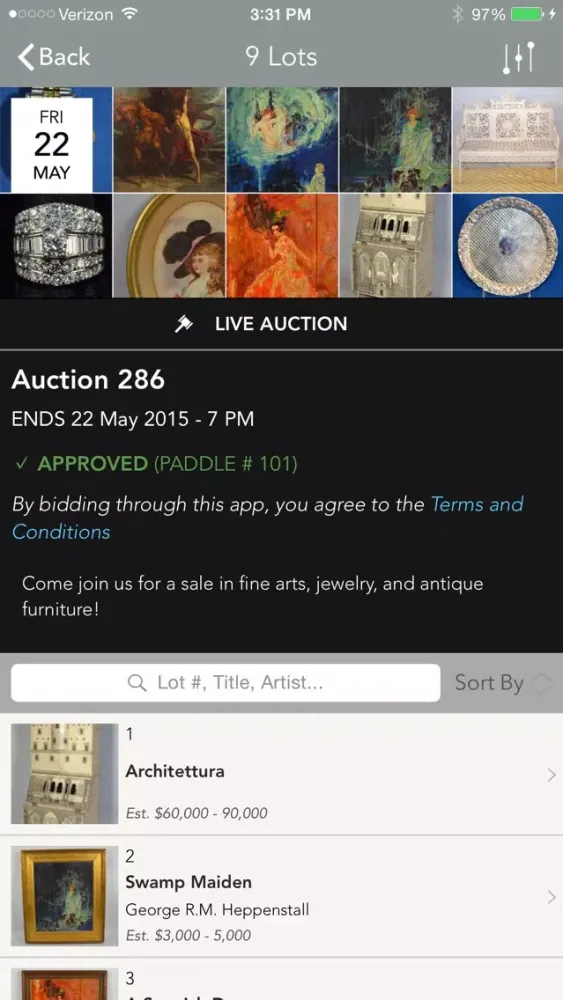 Capturas de tela do Dargate Auction Galleries