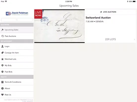 Ảnh chụp màn hình của David Feldman Auctions iPad 