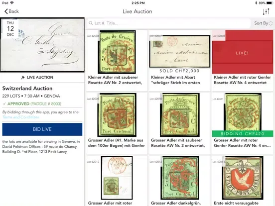 Ảnh chụp màn hình của David Feldman Auctions iPad 