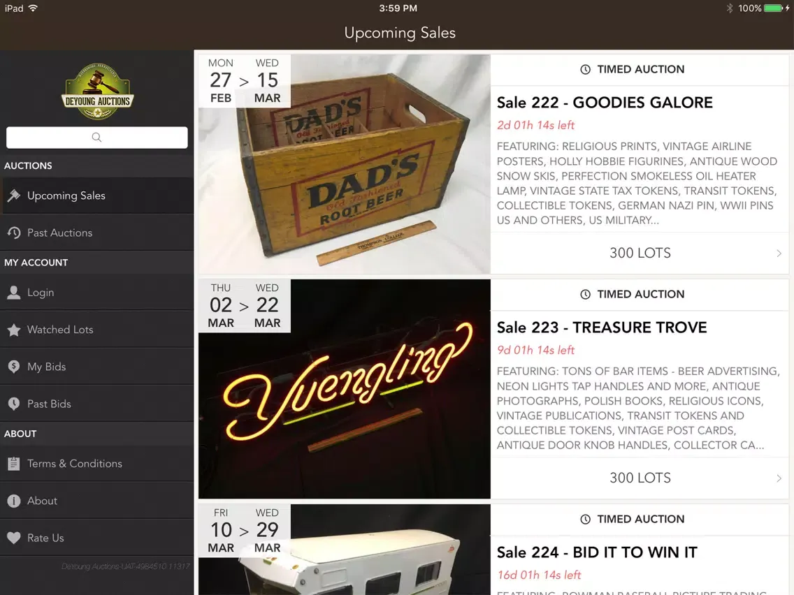 DeYoung Auctions iPad  Screenshots