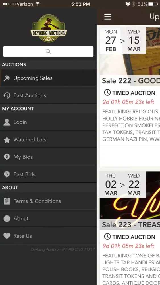 DeYoung Auctions Screenshots