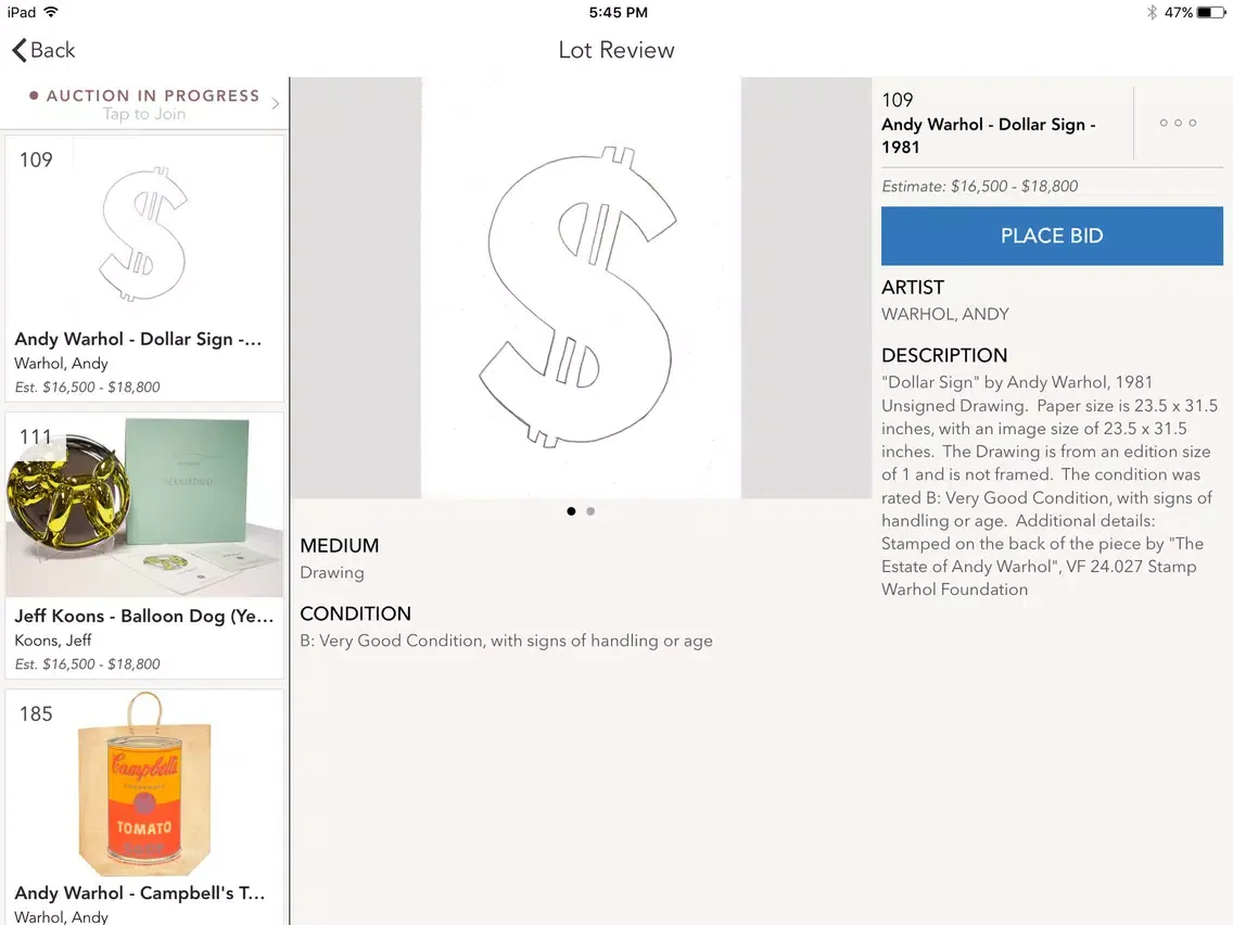 Zrzuty ekranu Dumbo Auctions iPad 