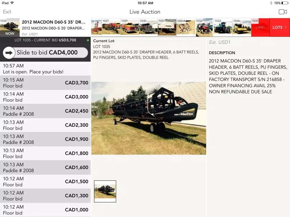 Capturas de tela do Frank McInenly Auctions Ltd iPad 