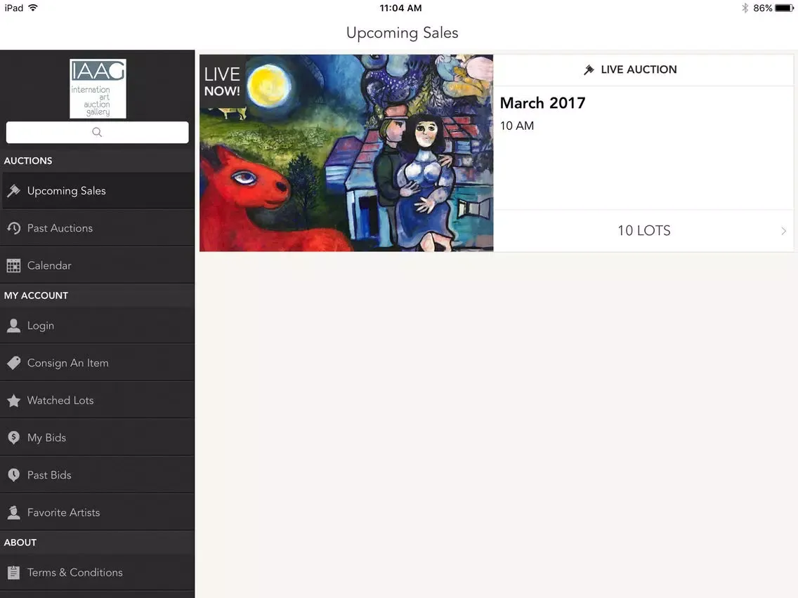 Capturas de tela do International Art Auction Gallery iPad 