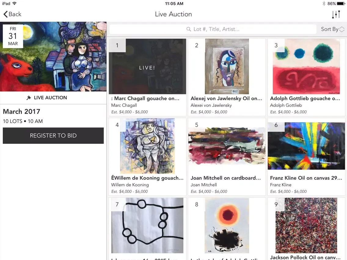 Capturas de tela do International Art Auction Gallery iPad 