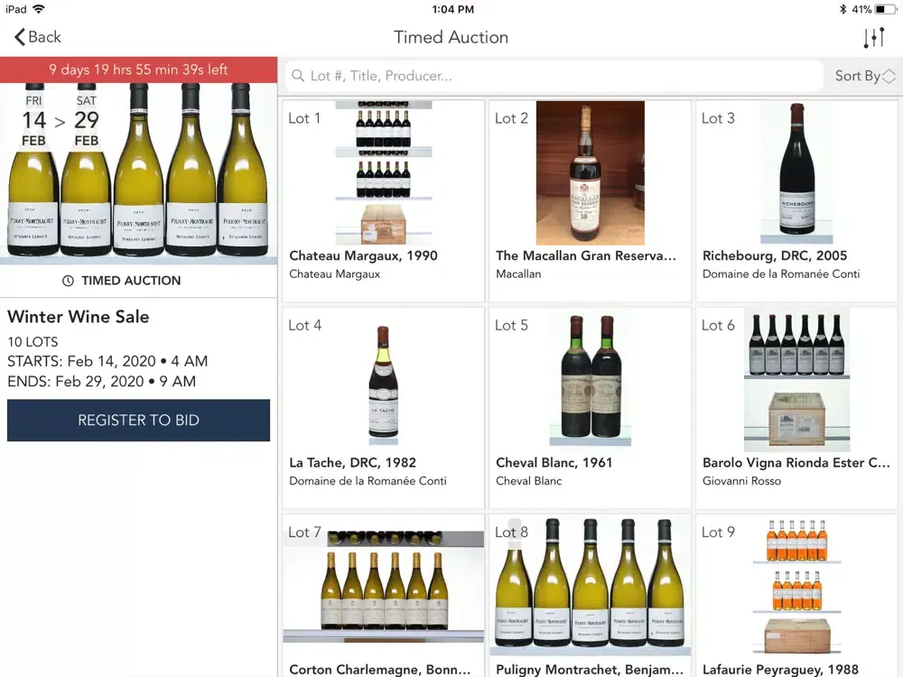 Capturas de tela do JFT Auctions iPad 