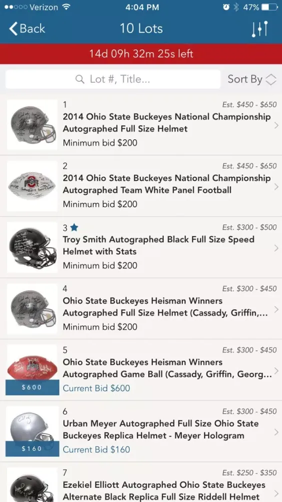 Sports Collectibles Auction سکرین شاٹس