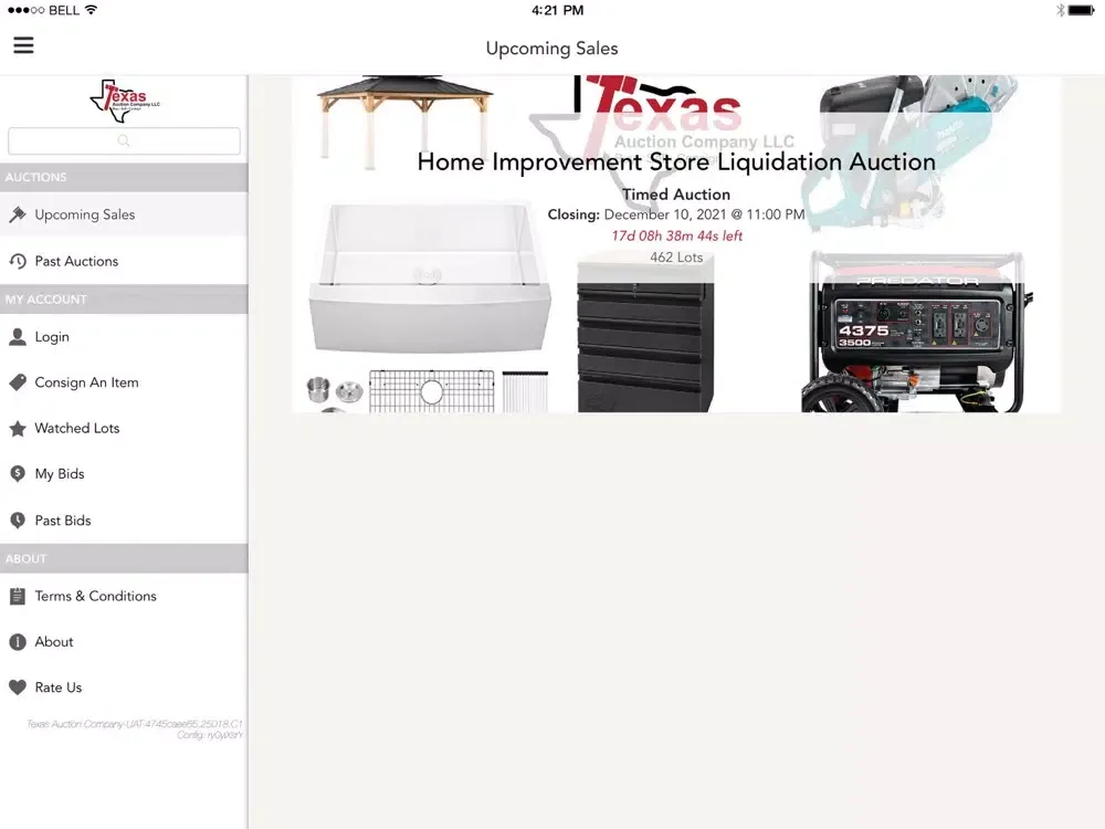 Tangkapan skrin Texas Auction Company iPad 