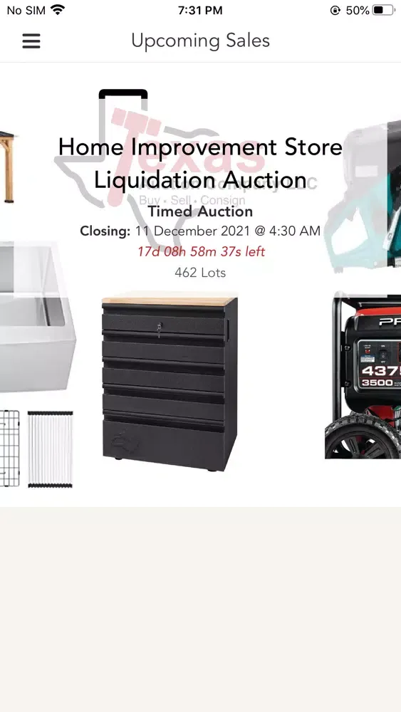 Tangkapan skrin Texas Auction Company