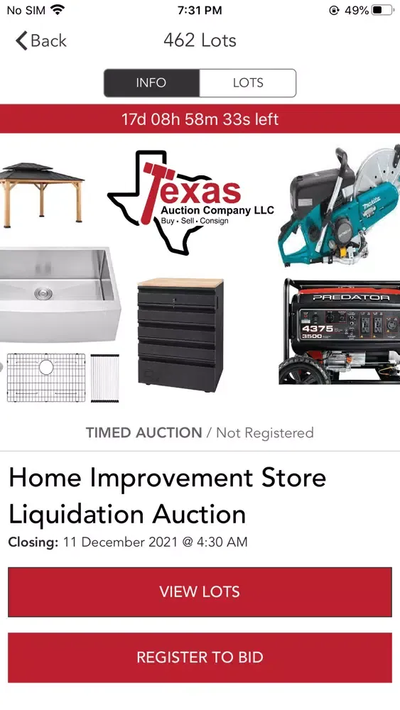 Tangkapan skrin Texas Auction Company