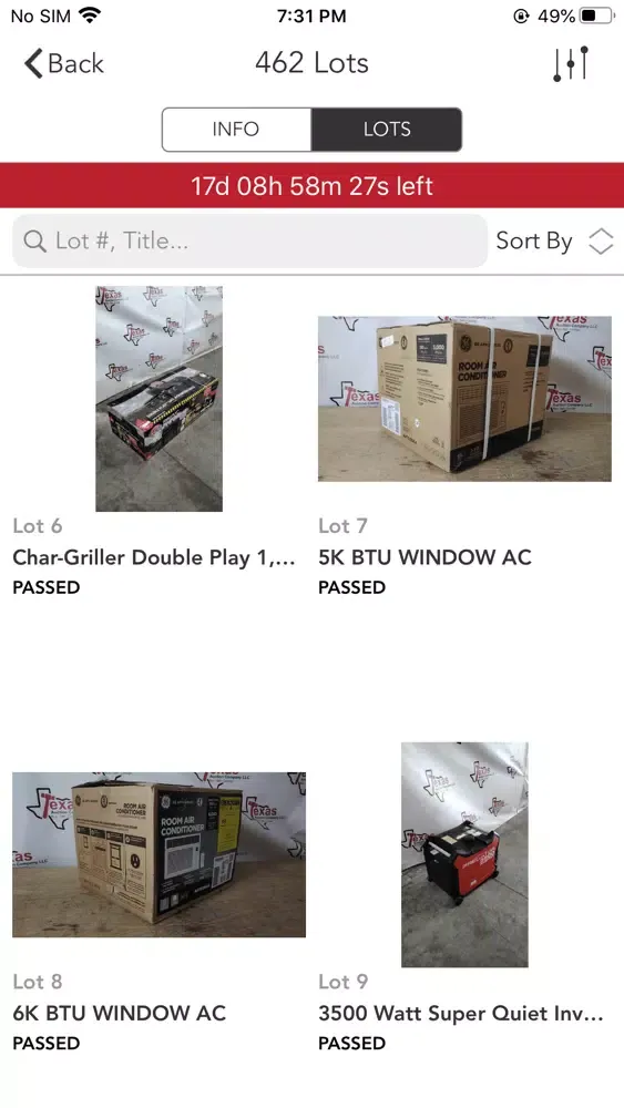 Tangkapan skrin Texas Auction Company