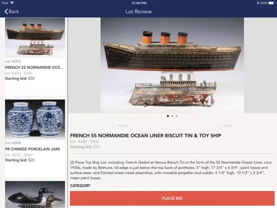 Capturas de tela do Vintage Accents Auctions iPad 