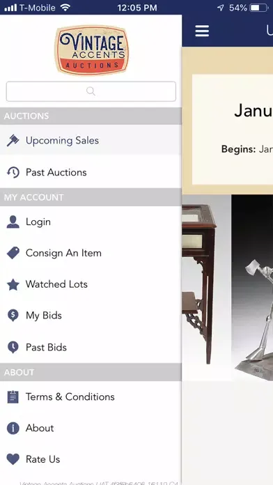 Capturas de tela do Vintage Accents Auctions