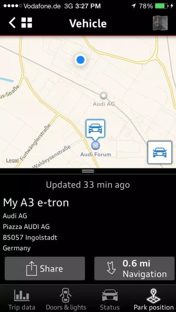 Capturas de pantalla de Audi A3 e-tron connect App