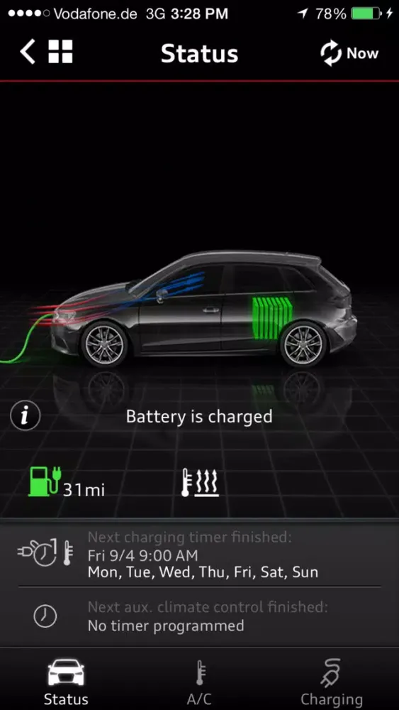 Capturas de pantalla de Audi A3 e-tron connect App