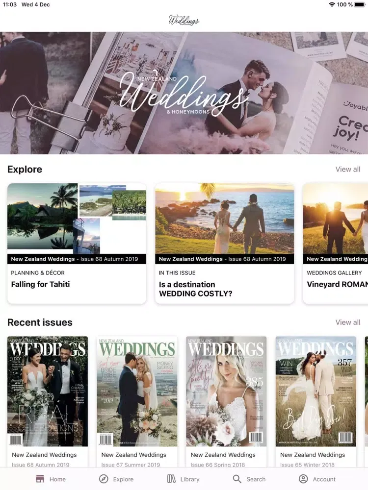 Tangkapan layar NZ Weddings Magazine iPad 