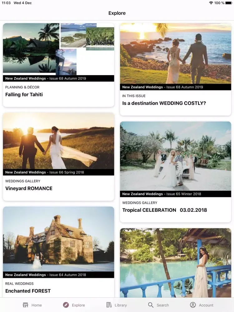 Tangkapan layar NZ Weddings Magazine iPad 