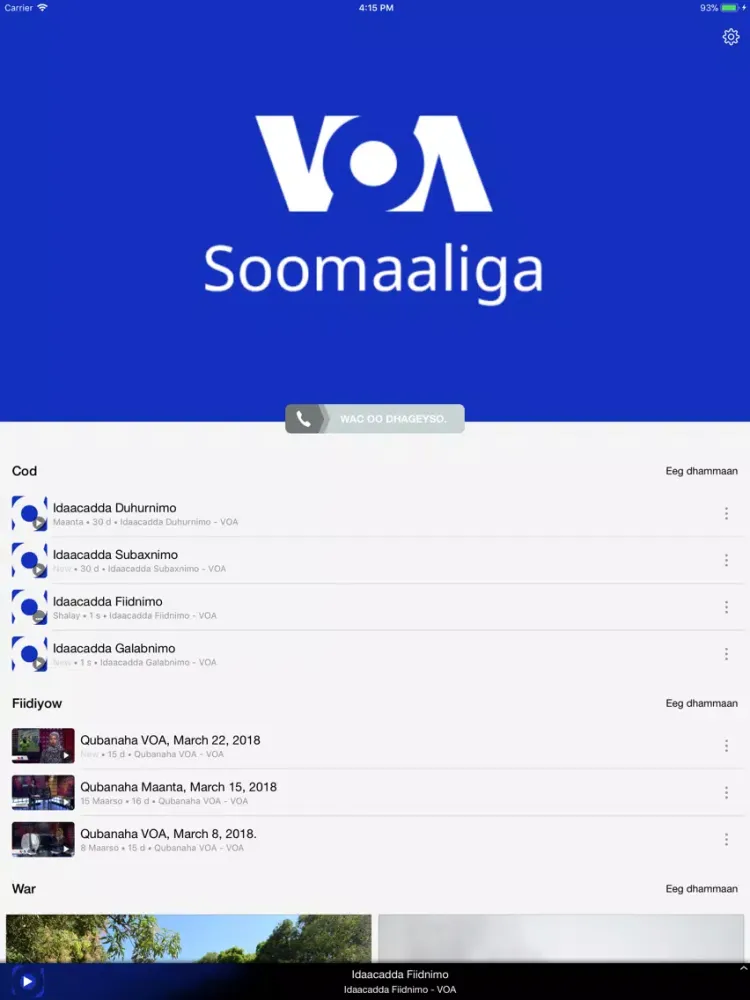 Capturas de tela do VOA Somali iPad 