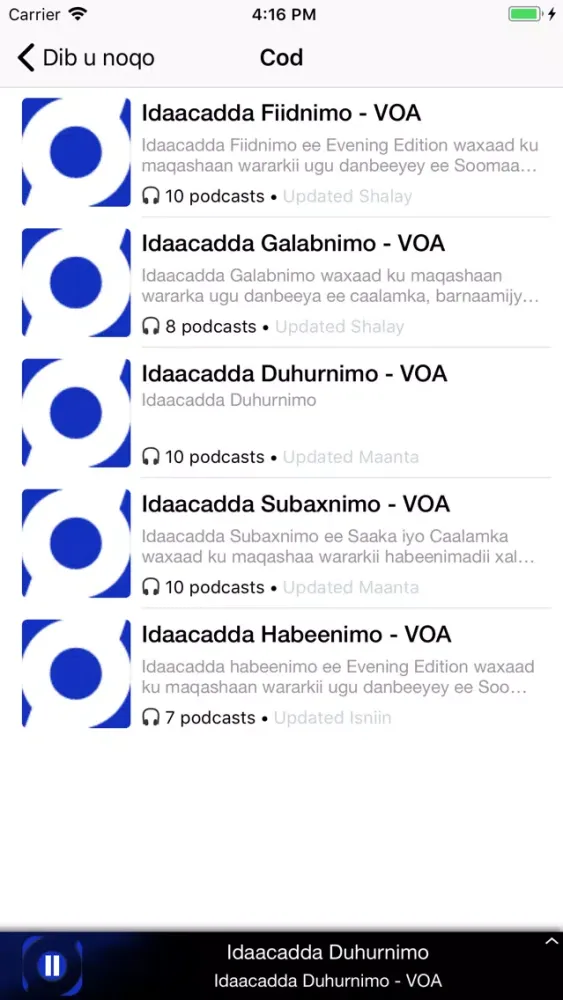 Capturas de tela do VOA Somali