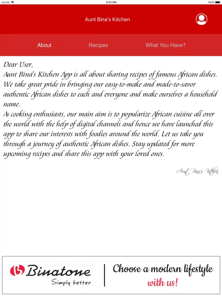Ảnh chụp màn hình của Aunt Bina's Kitchen iPad 
