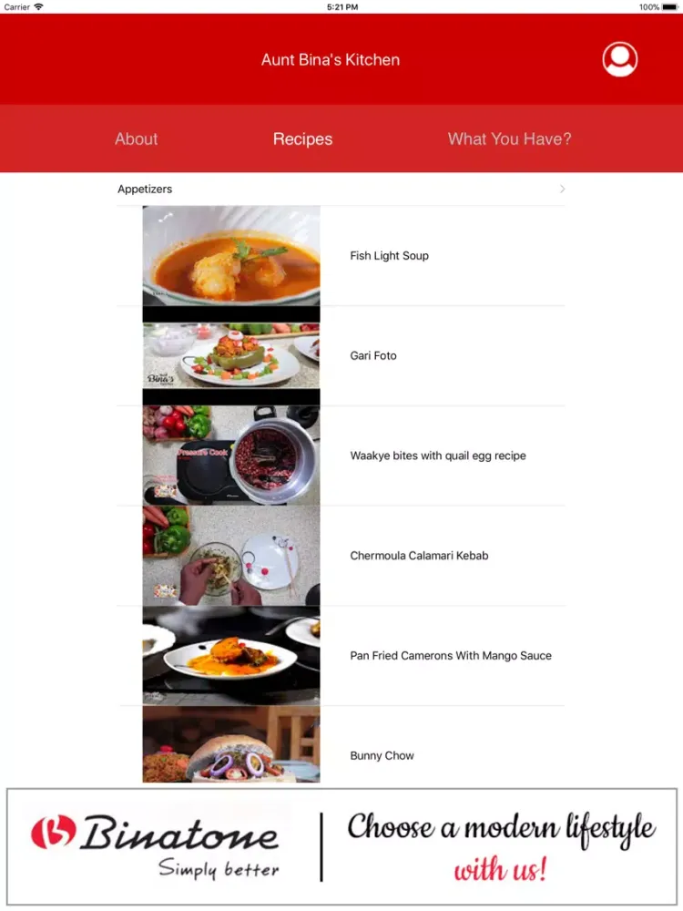 Ảnh chụp màn hình của Aunt Bina's Kitchen iPad 