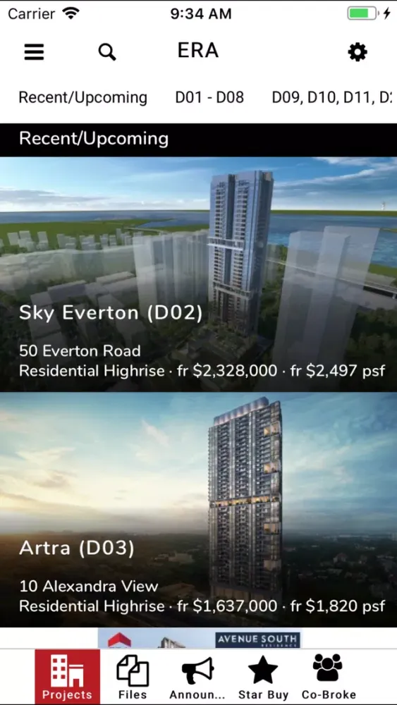 Capturas de tela do ERA SG PROJECTS