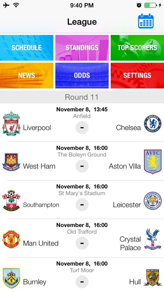 Capturas de pantalla de League 2014 2015 - Live Football Score, Fixtures and Results