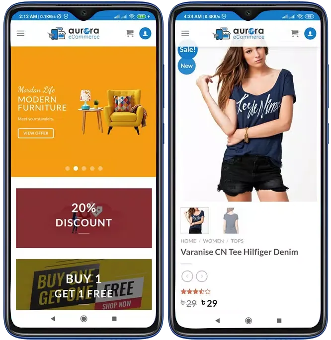 Aurora eCommerce Store App Screenshots