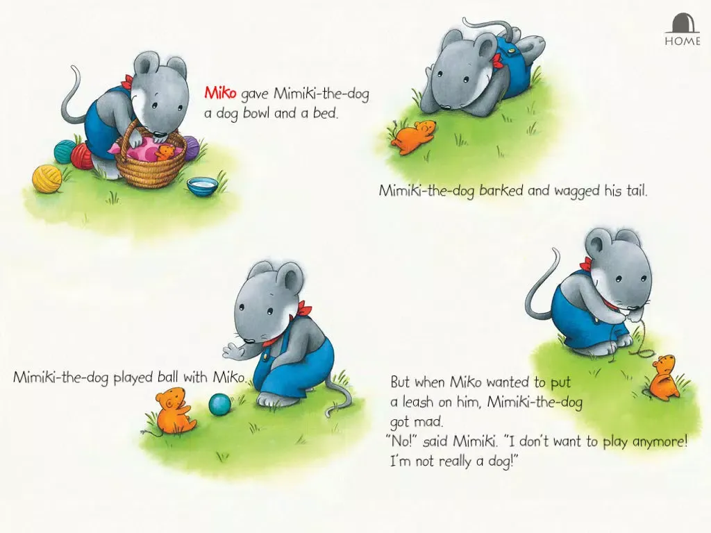 Miko Wants a Dog: An interactive kids bedtime story book about a mouse wanting a pet to play with and how he gets one by helping his neighbor, by Brigitte Weninger illustrated by Stephanie Roehe (iPad “Lite” version; by Auryn Apps) iPad  स्क्रीनशॉट