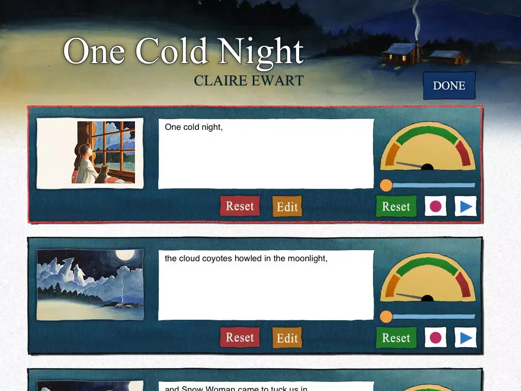 Capturas de tela do One Cold Night is a fanciful and interactive bedtime story book for kids which describes the onset of Winter, depicting the Mythical tale of Winter in the native American tradition, by Claire Ewart (iPad Lite Version, by Auryn Apps) iPad 