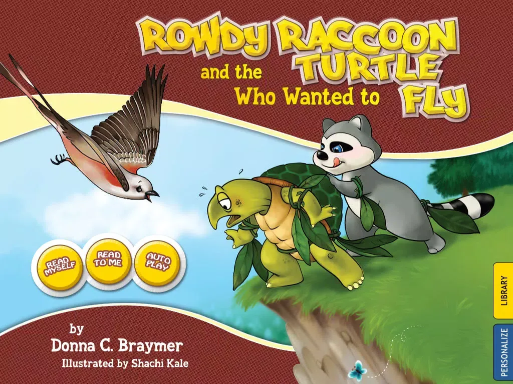 Rowdy Raccoon and the Turtle Who Wanted to Fly is an interactive story book for kids that brings to light that every person is unique and important; written by Donna C. Braymer, illustrated by Shachi Kale (iPad Lite Version; by Auryn Apps) iPad  Screenshots